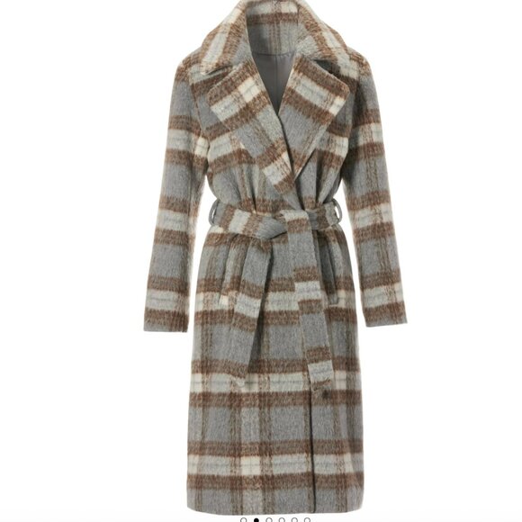 Boston Proper Faux Fur Trim Plaid Coat Size M - Picture 3 of 7